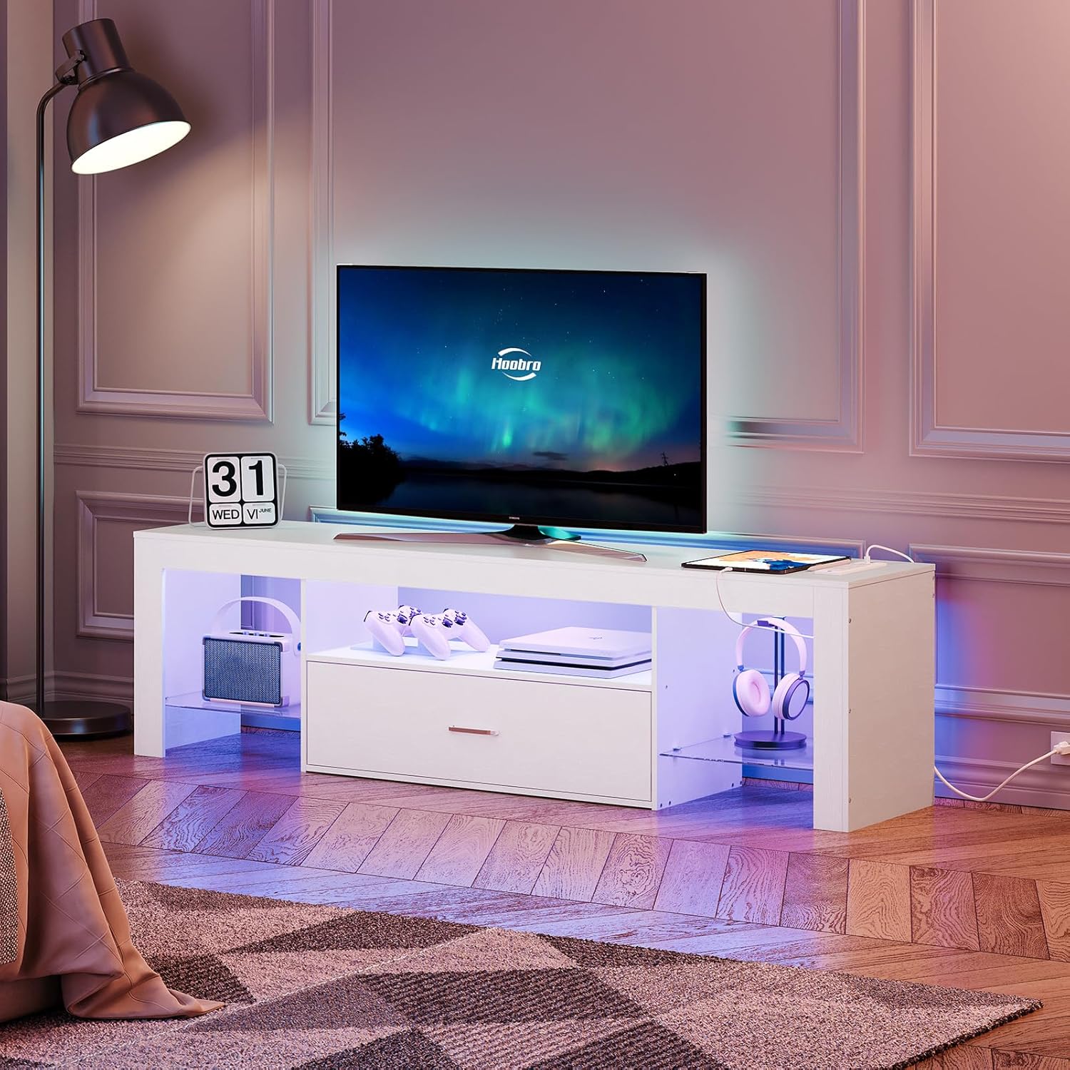 LED TV Stand with Power Outlet - Gaming Console Image recension och pris