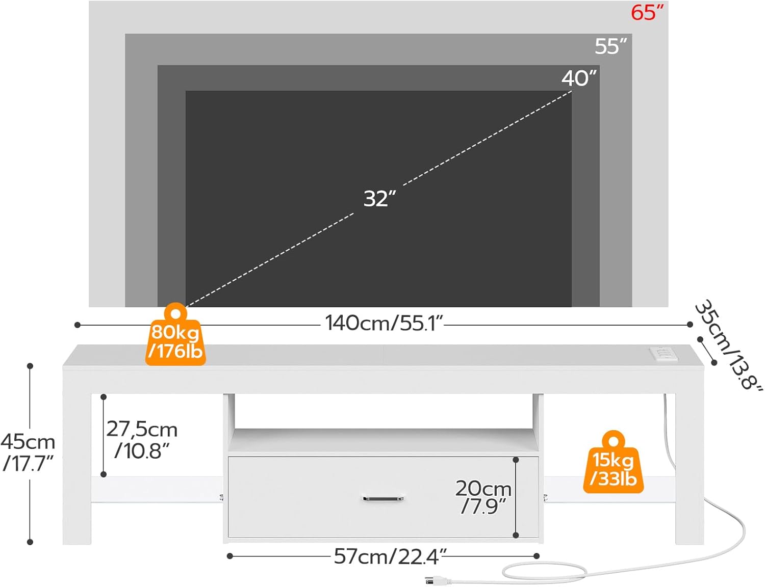 LED TV Stand with Power Outlet - Gaming Console Image recension och pris