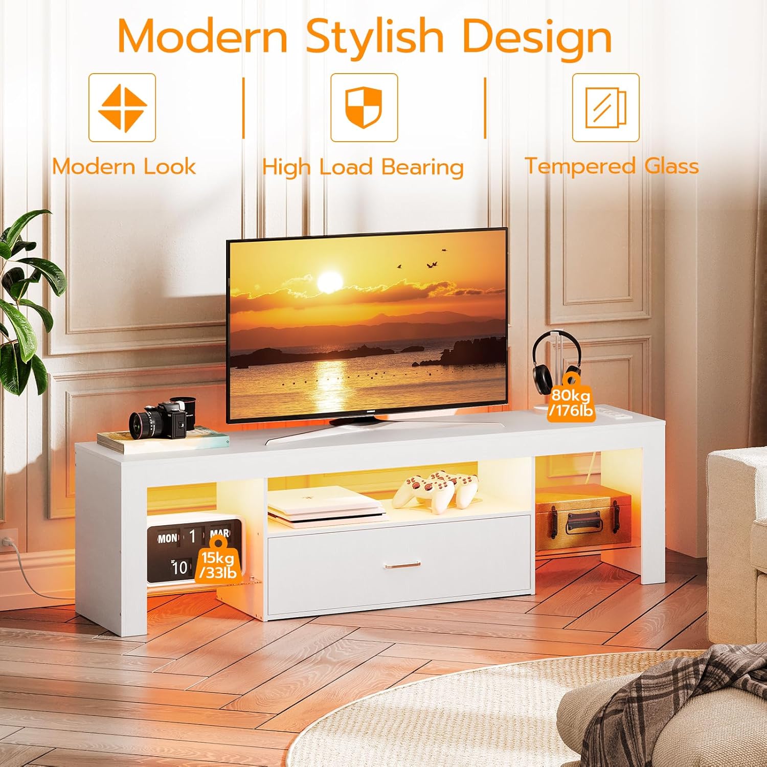 LED TV Stand with Power Outlet - Gaming Console Image recension och pris